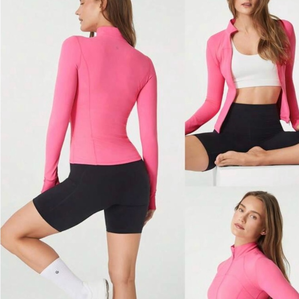 BBL Women's Pink Long Sleeve Zip-Up Active Top